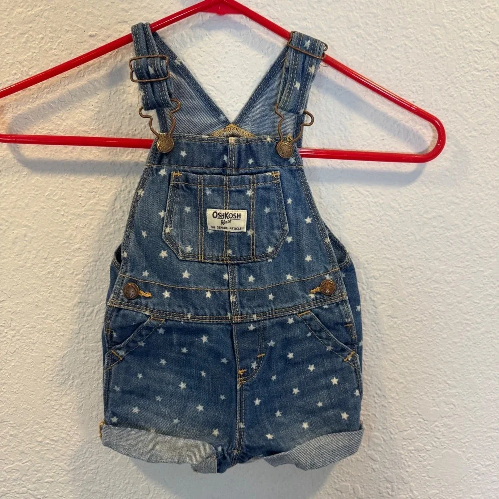 OshKosh Bgosh Baby Girls Star Print Denim Shortalls Blue 9M